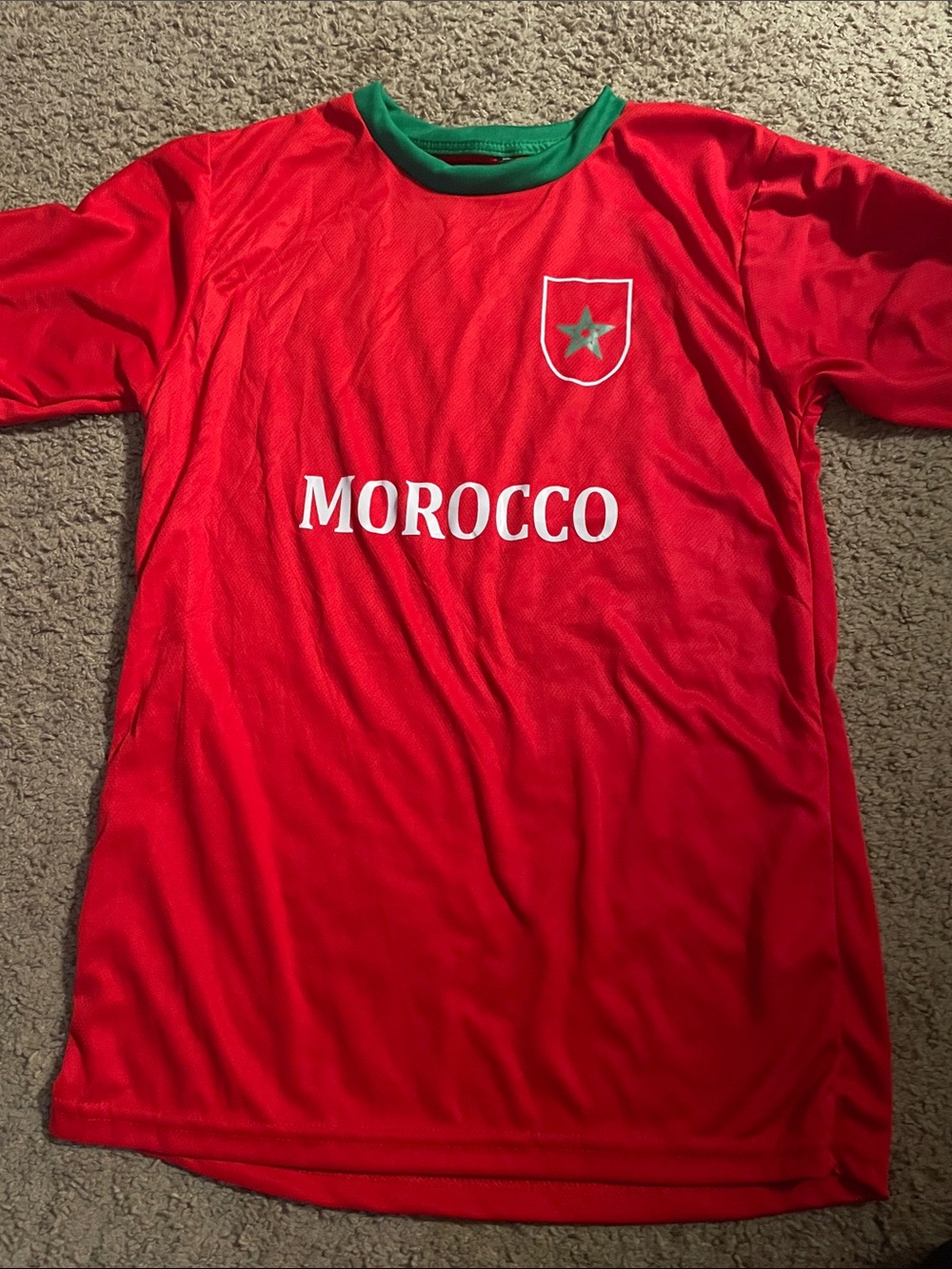 Morocco Red Kids Soccer Tee with Green Trim